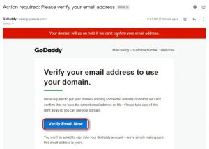 Xác nhận email sau khi đăng ký hosting Godaddy